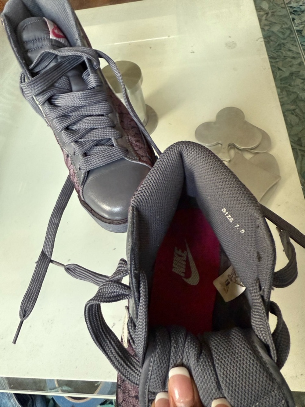 Nike WMNS Blazer High-Top Sneakers DP Burgundy/WHT - FLNT GRY-BRRY Size 7.5